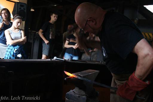 Damascus smithing training in water-forge in Oliwno